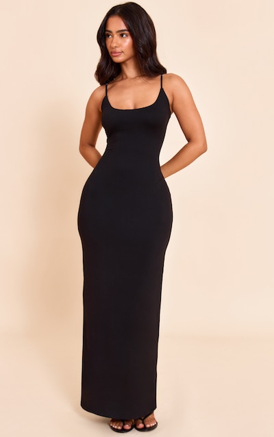 Petite Robe longue en jersey doux noir à bretelles fines