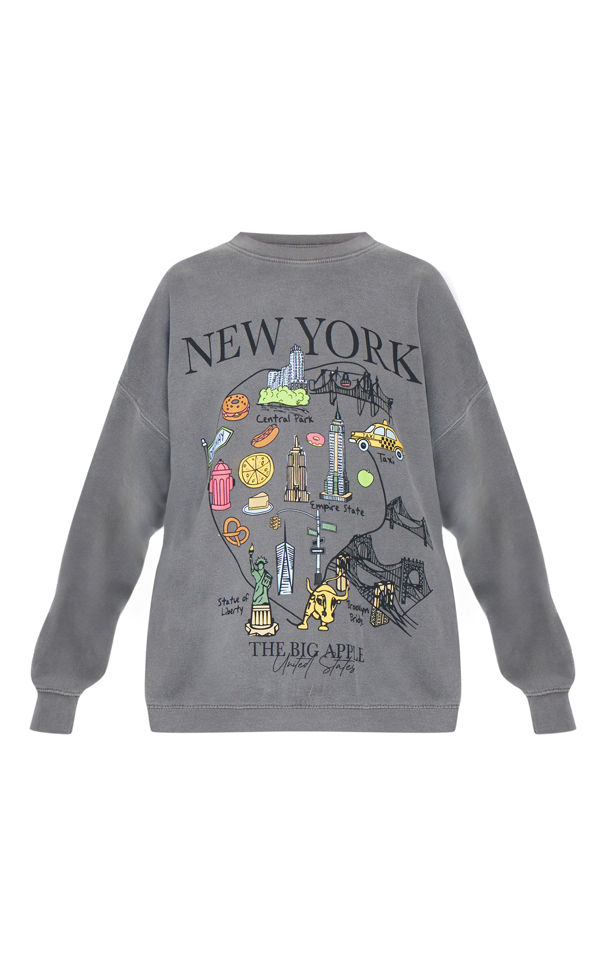 Charcoal Washed New York Map Printed Sweatshirt image 5