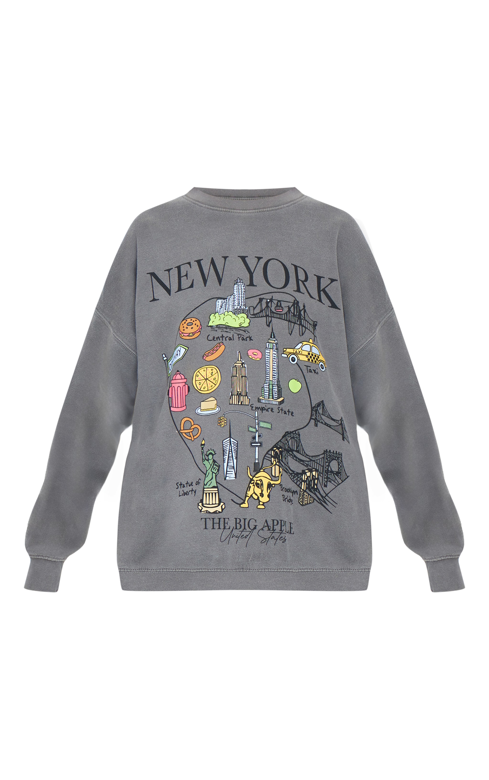  Charcoal Washed New York Map Printed Sweatshirt image 5