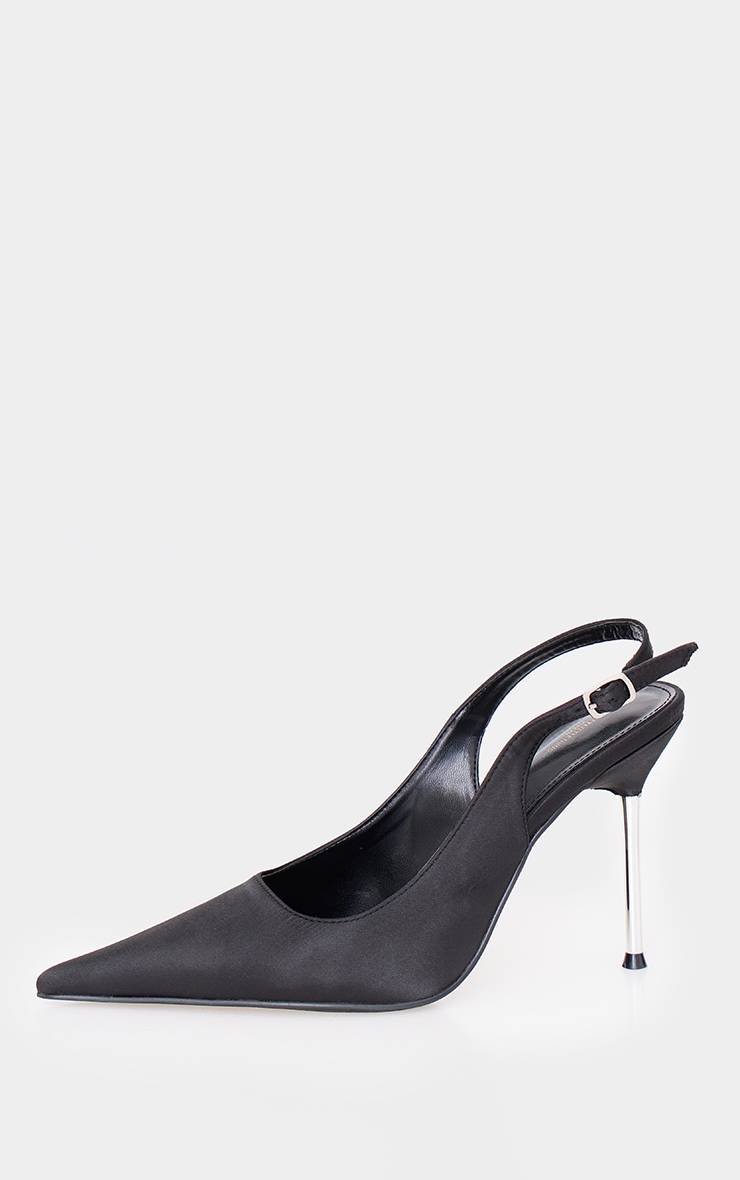 Black Satin Wide Fit Point Toe High Stiletto Court Heels image 3