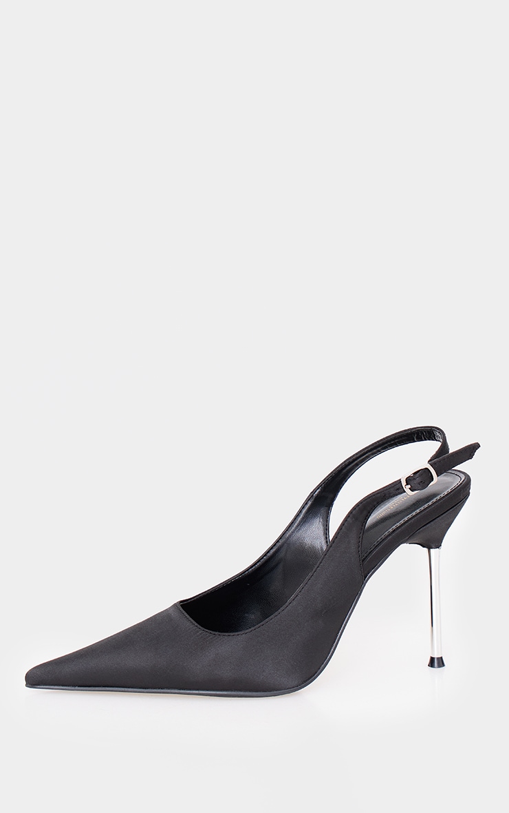 Black Satin Wide Fit Point Toe High Stiletto Court Heels image 1