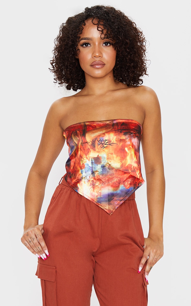 Red Flame Printed Satin Handkerchief Bandeau