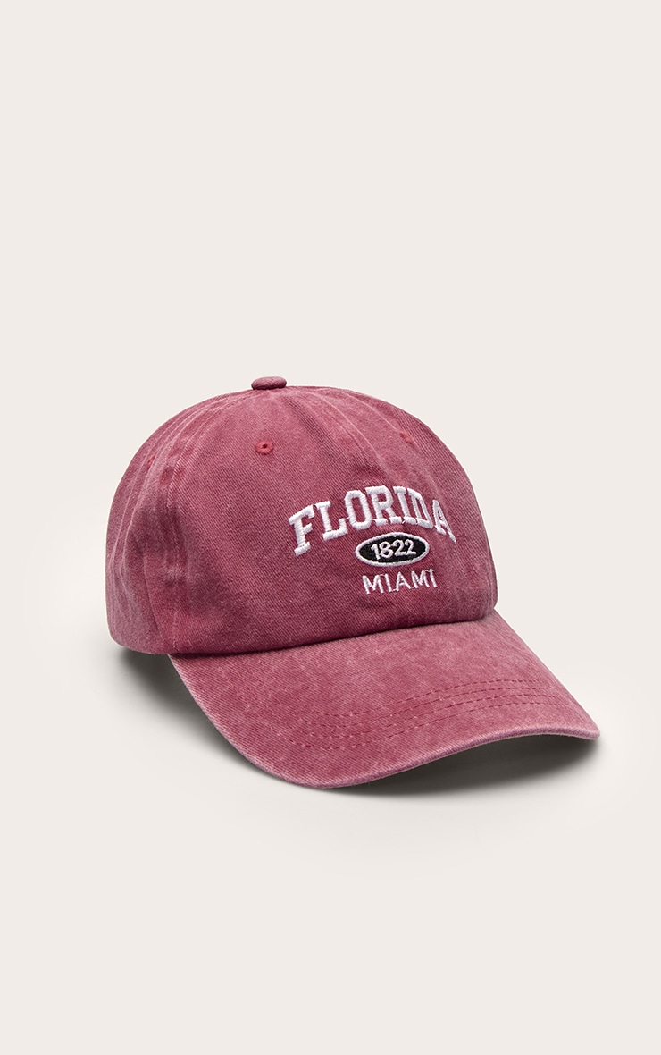 Burgundy Acid Wash Florida Graphic Baseball Cap image 2