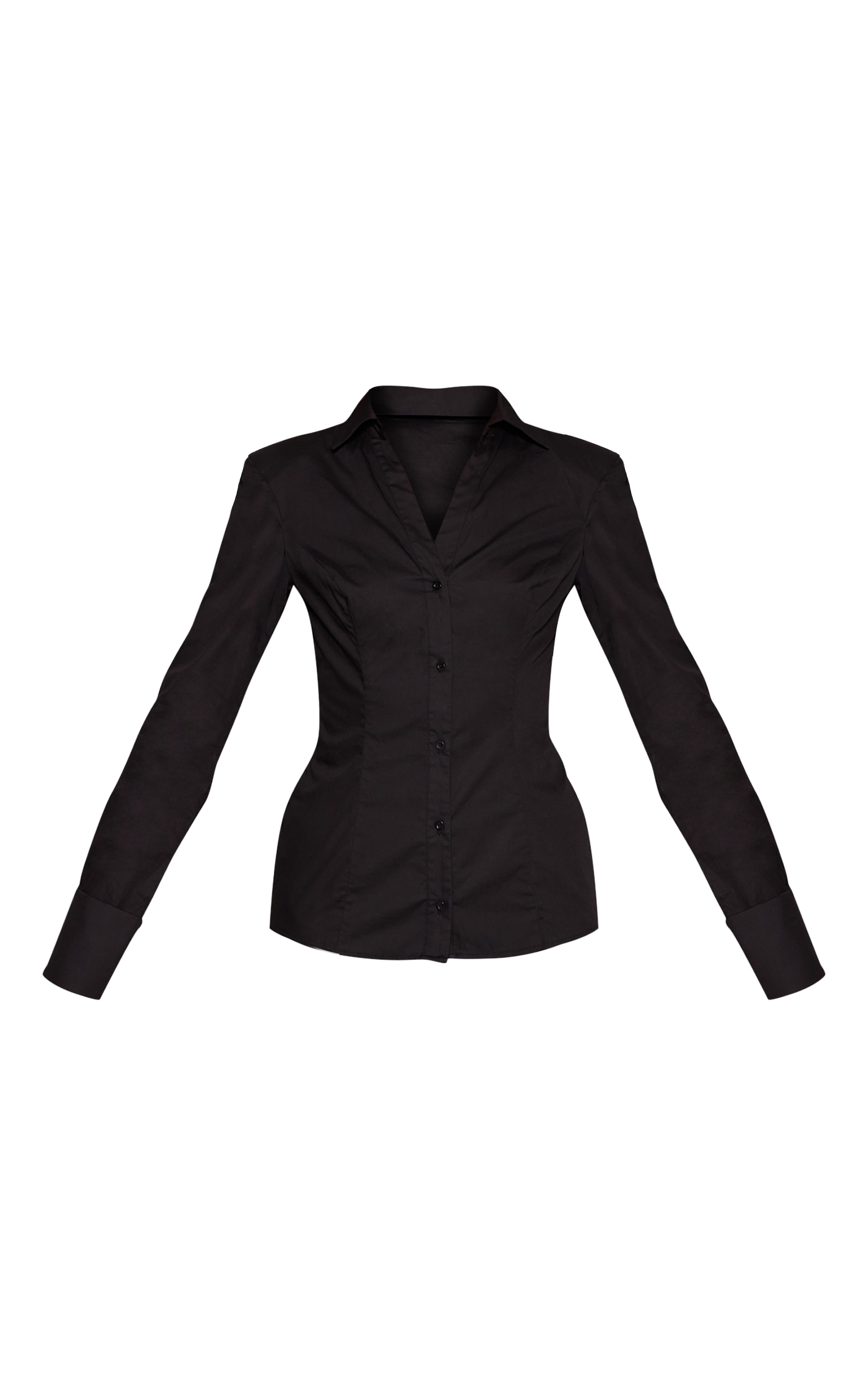 Black Cotton Cinched Cuff Detail Shoulder Pad Shirt image 5