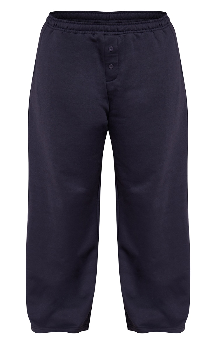 Plus Navy Button Up Wide Leg Track Pants image 5