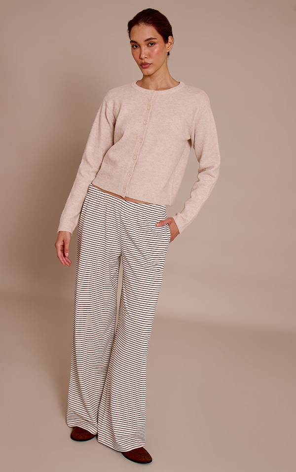 Pantalon large en coton épais chocolat à rayures