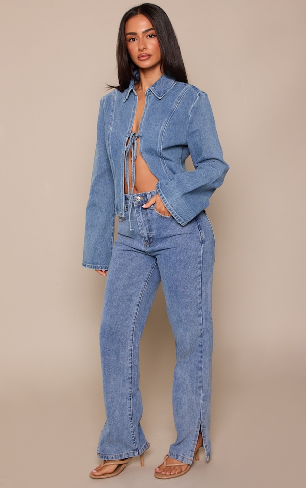 Petite Blue Vintage Wash Split Hem Jeans