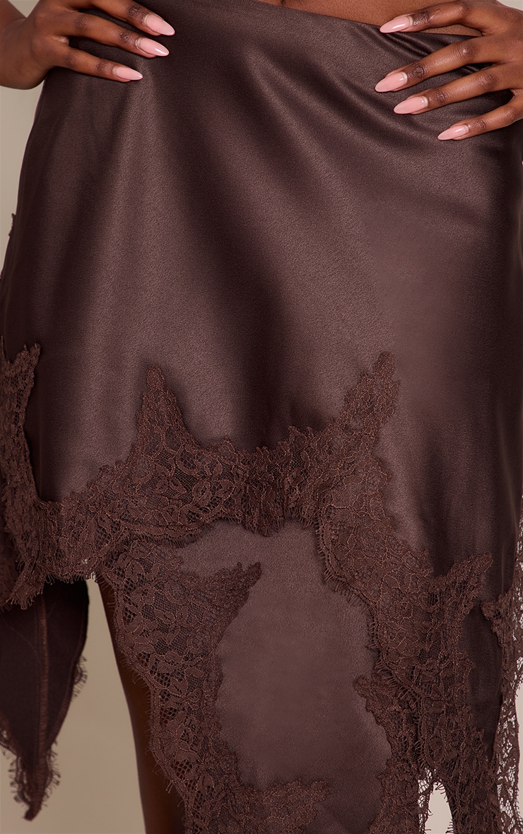 Chocolate Satin Lace Asymmetric Hanky Hem Skirt image 4