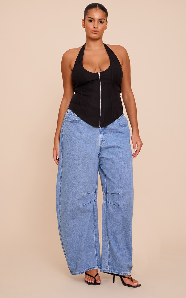 Plus Black Boned Dip Hem Corset image 3