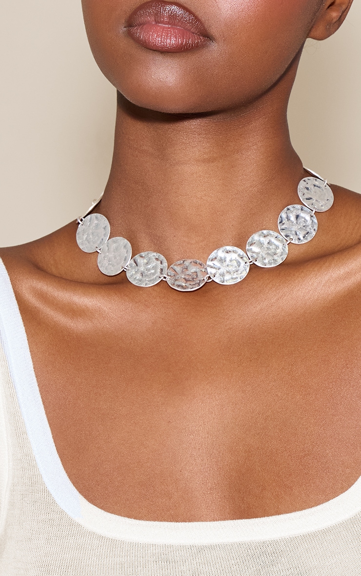 Silver Hammered Disc Necklace image 1