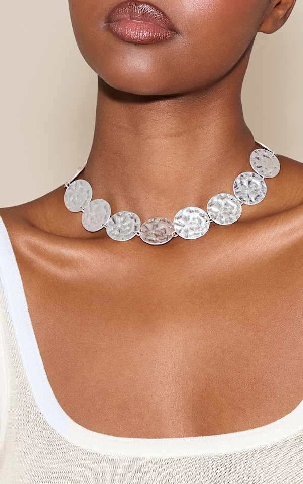 Silver Hammered Disc Necklace