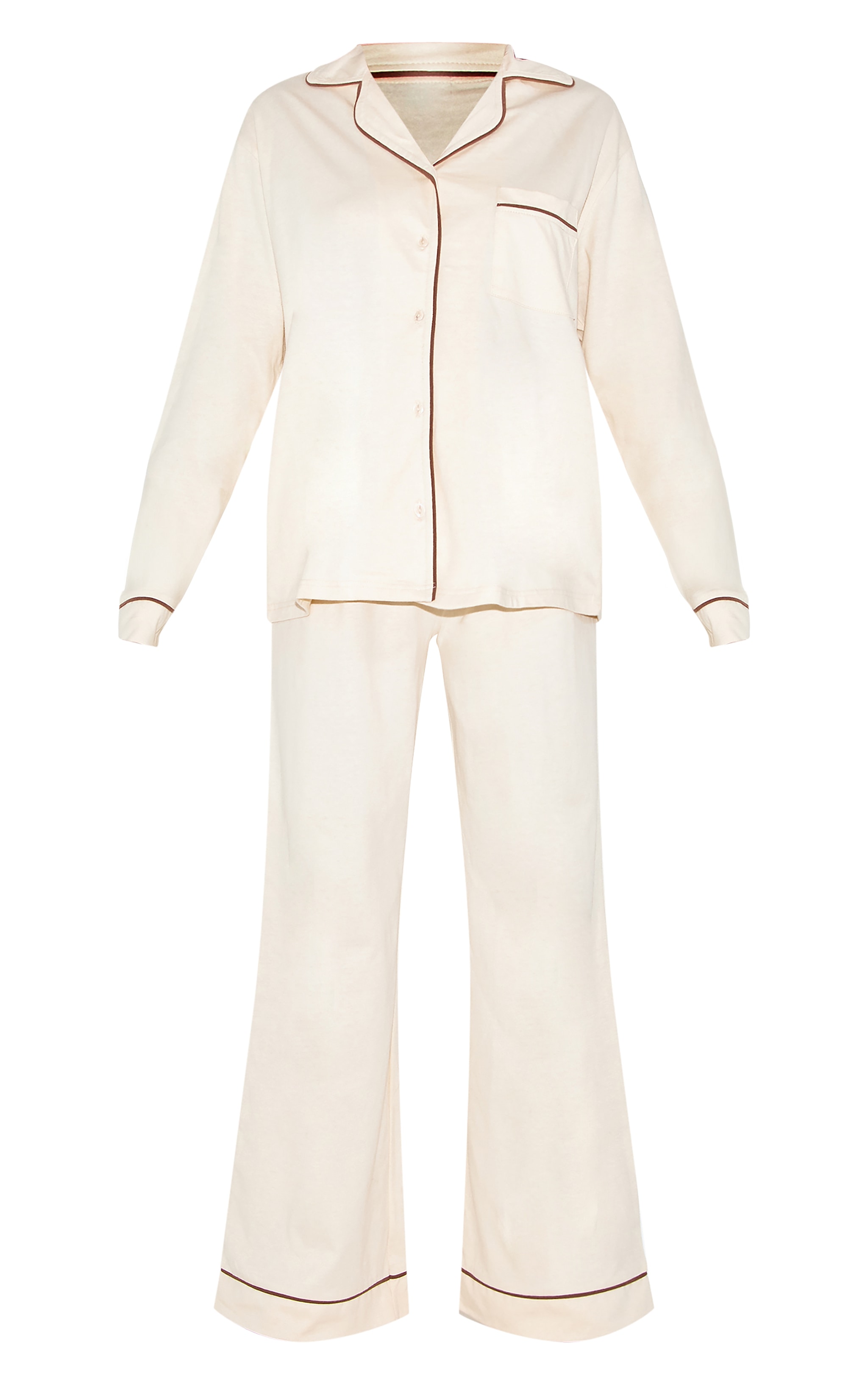Ensemble de pyjama long en jersey crème à lisérés contrastants image 5