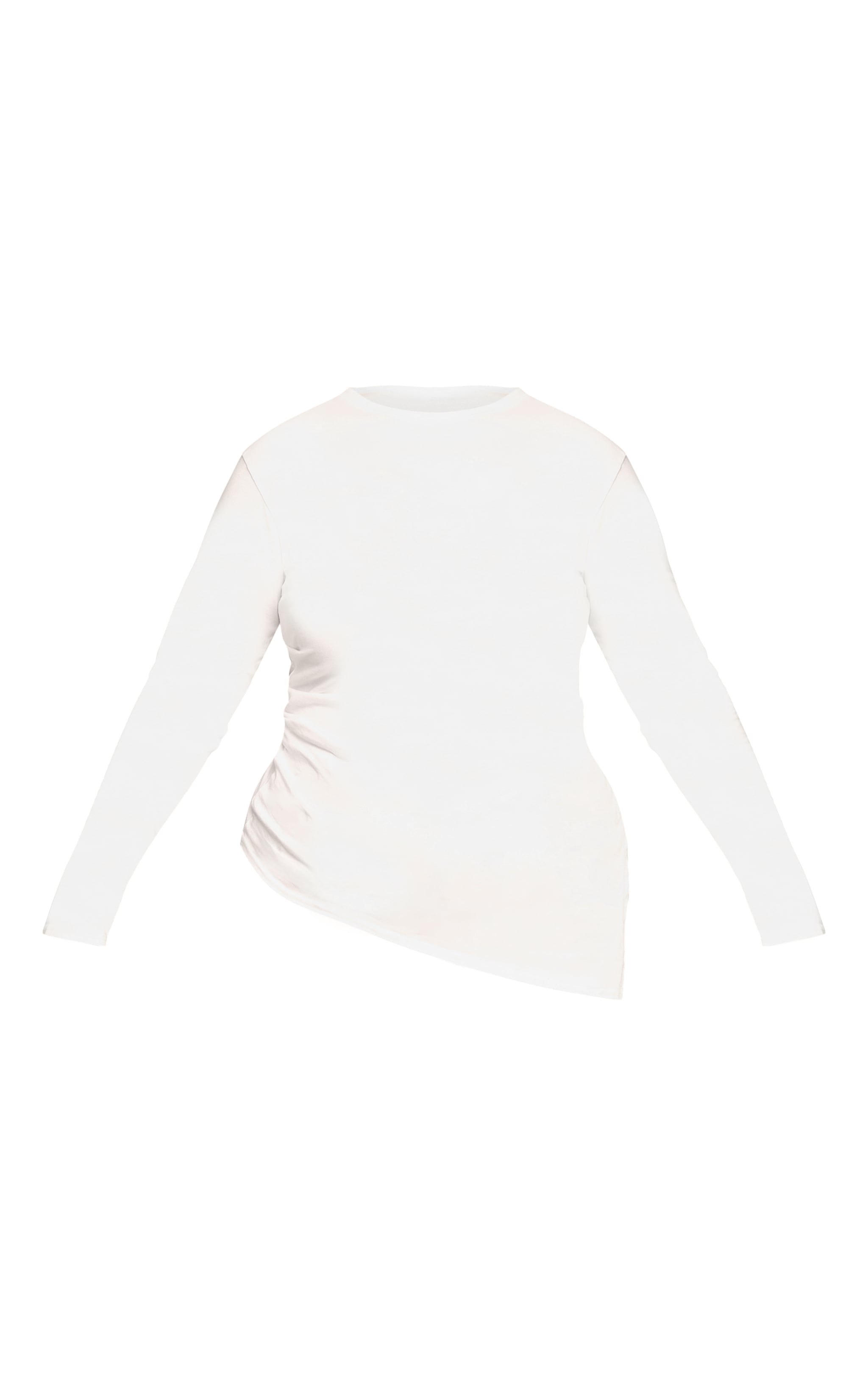 Plus White Cotton Ruched Side Long Sleeve T-shirt image 5