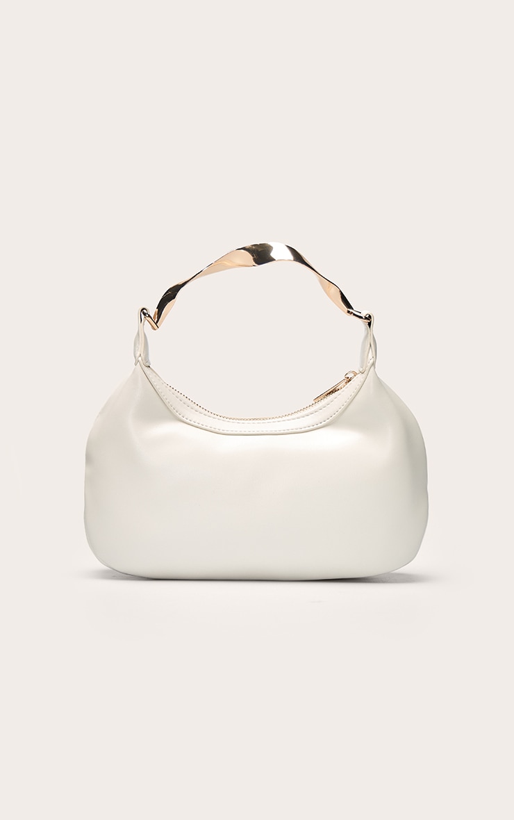 Cream PU Twisted Metal Handle Hand Bag image 2