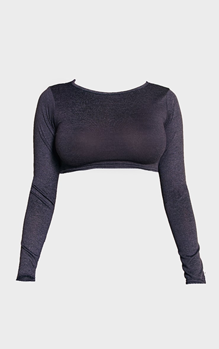 Charcoal Melange Long Sleeve Crop Top image 5
