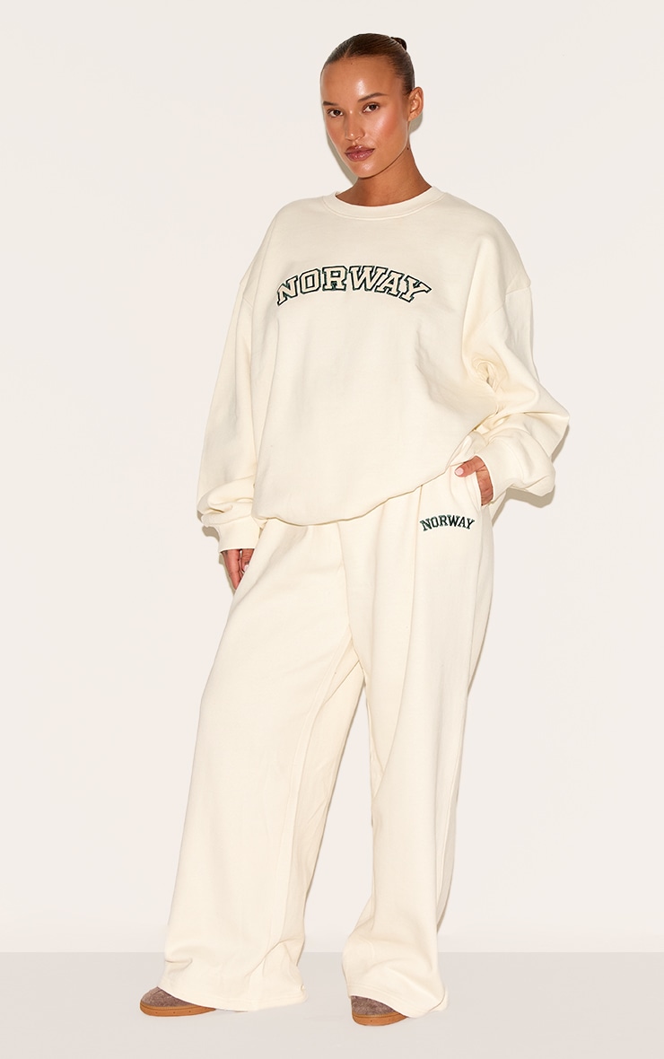 Plus Cream Premium Embroidered Norway Wide Leg Sweatpant image 1