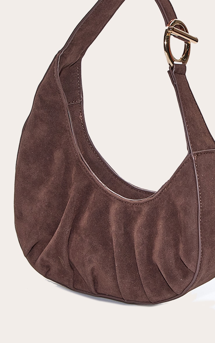 Chocolate Faux Suede T Bar Asymetric Shoulder Bag image 3