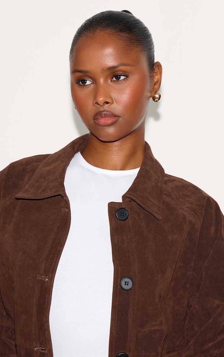 Dark Brown Oversized Faux Suede Jacket image 4