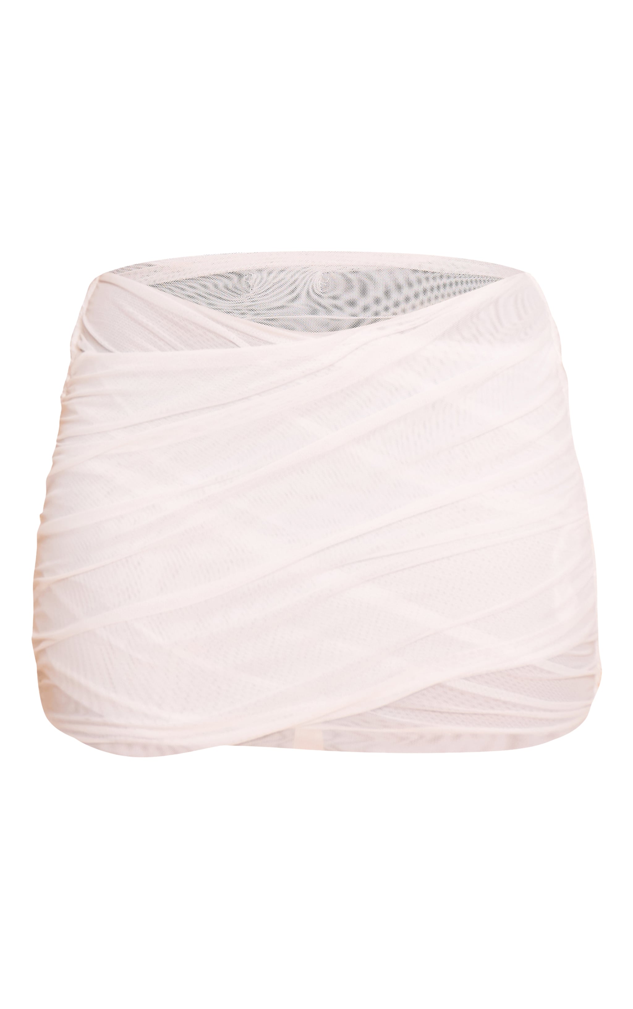 White Mesh Ruched Mini Skirt image 6