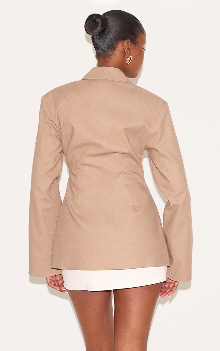 Taupe Linen Look Tailored Cinched Waist Blazer image 2