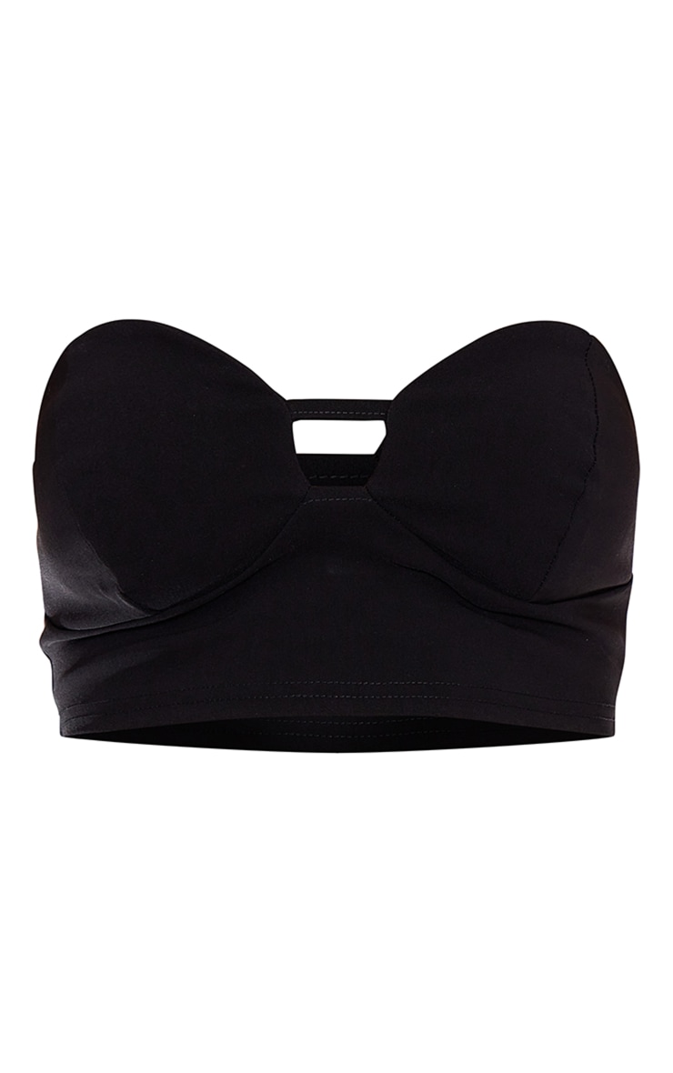 Black Stretch Woven Under Wire Detail Crop Top image 5