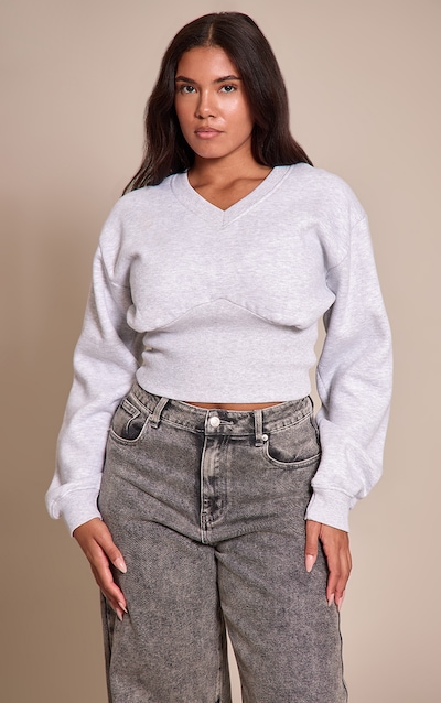Shape Grey V Neck Cinched Waist Sweatshirt
