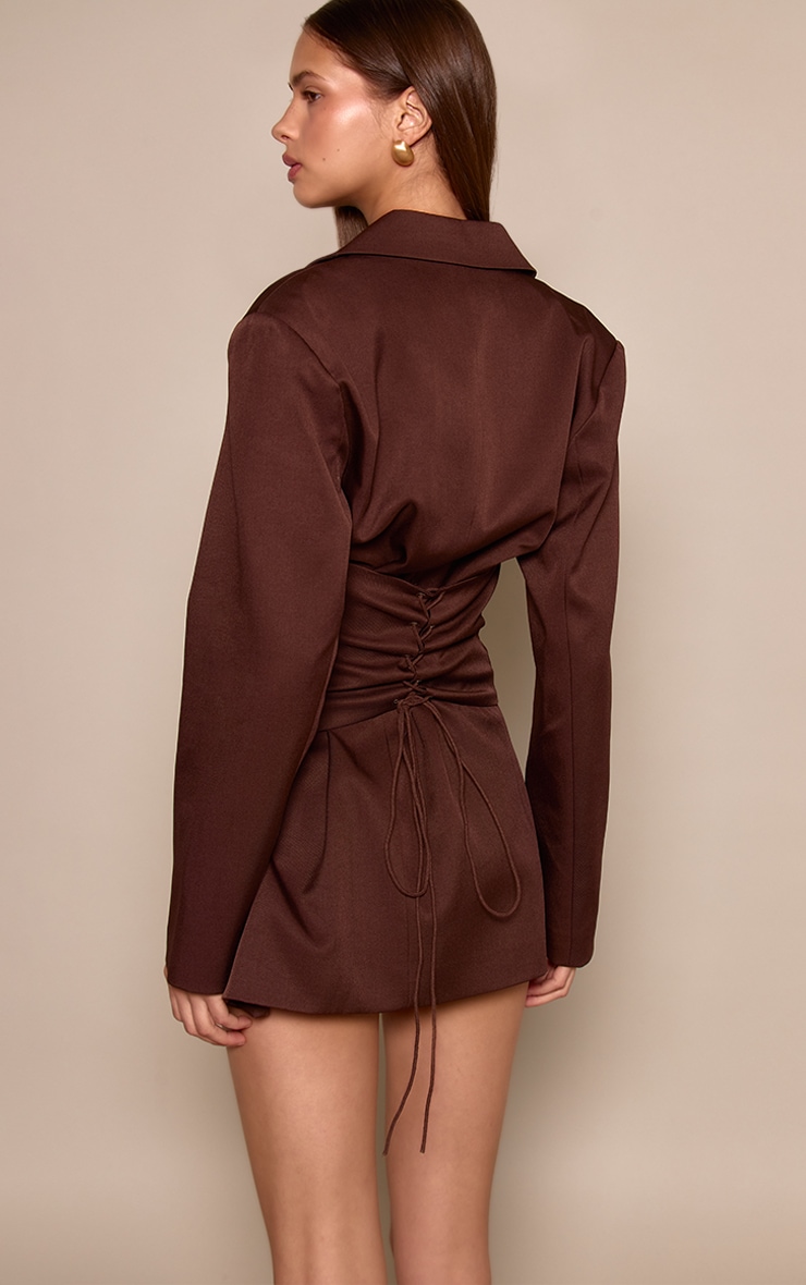 Chocolate Woven Tailored Boned Corset Overlay Blazer Dress image 2