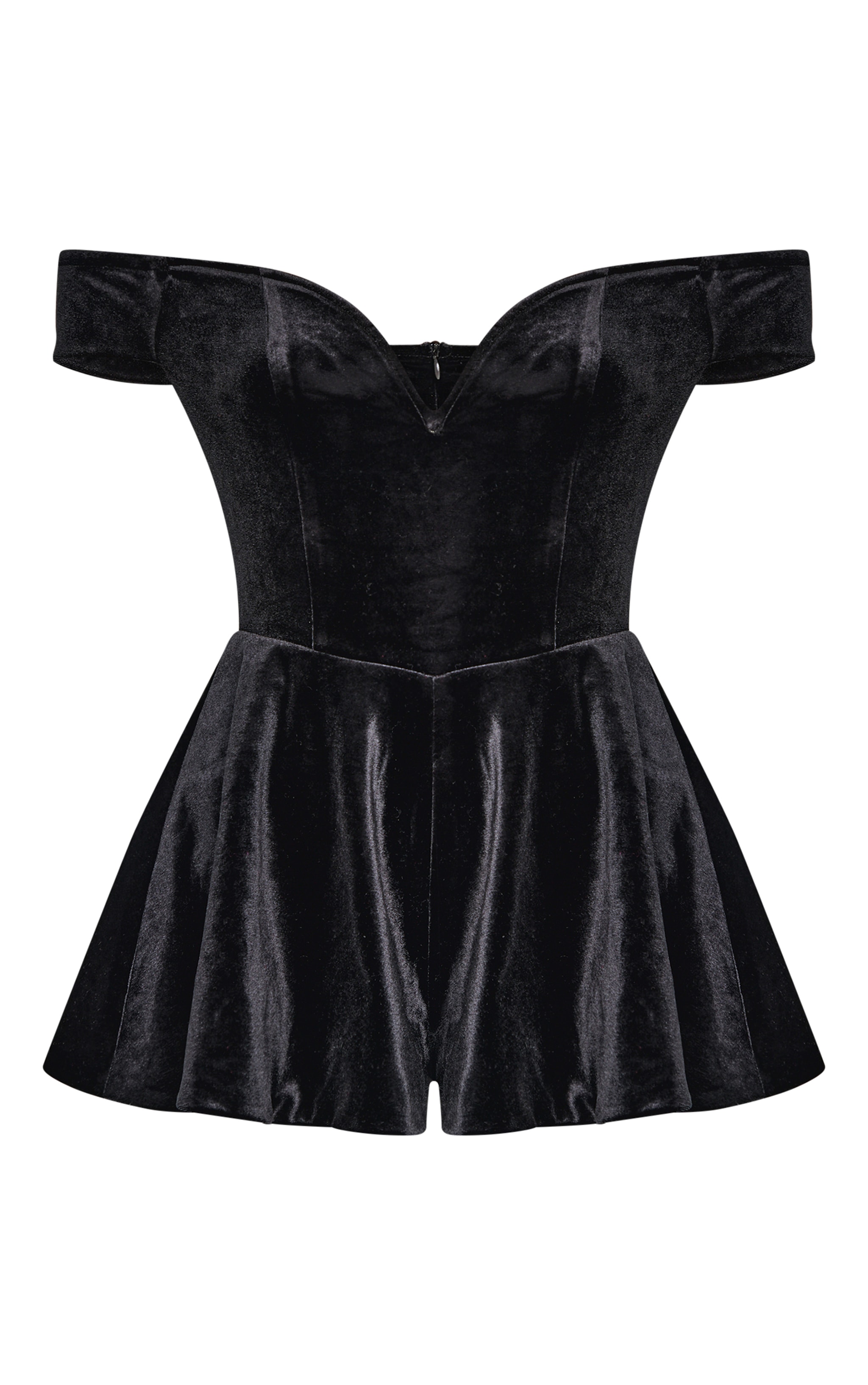 Black Velvet Bardot Sweetheart Neckline Floaty Romper image 5