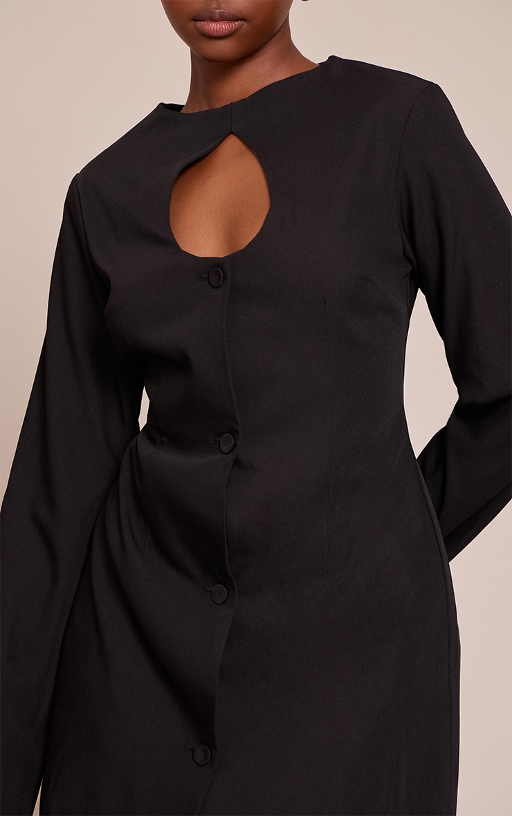 Black Woven Long Sleeve Mini Dress image 4