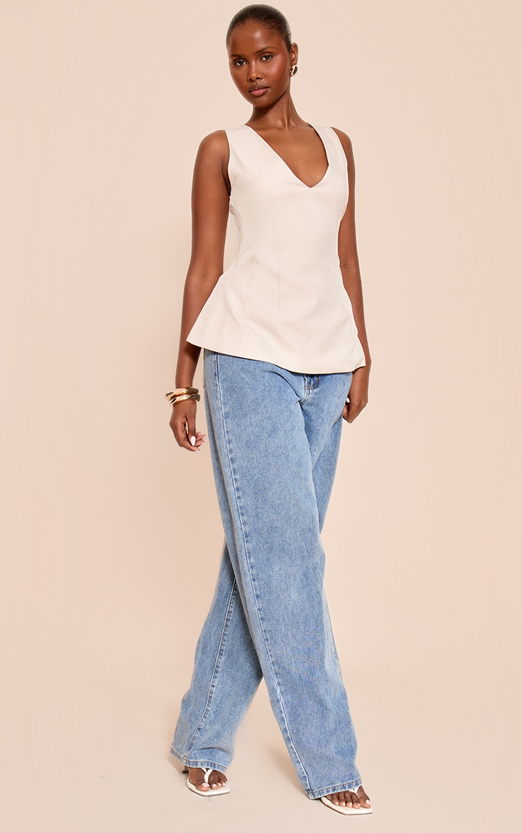 Stone Woven V Neck Longline Top image 3