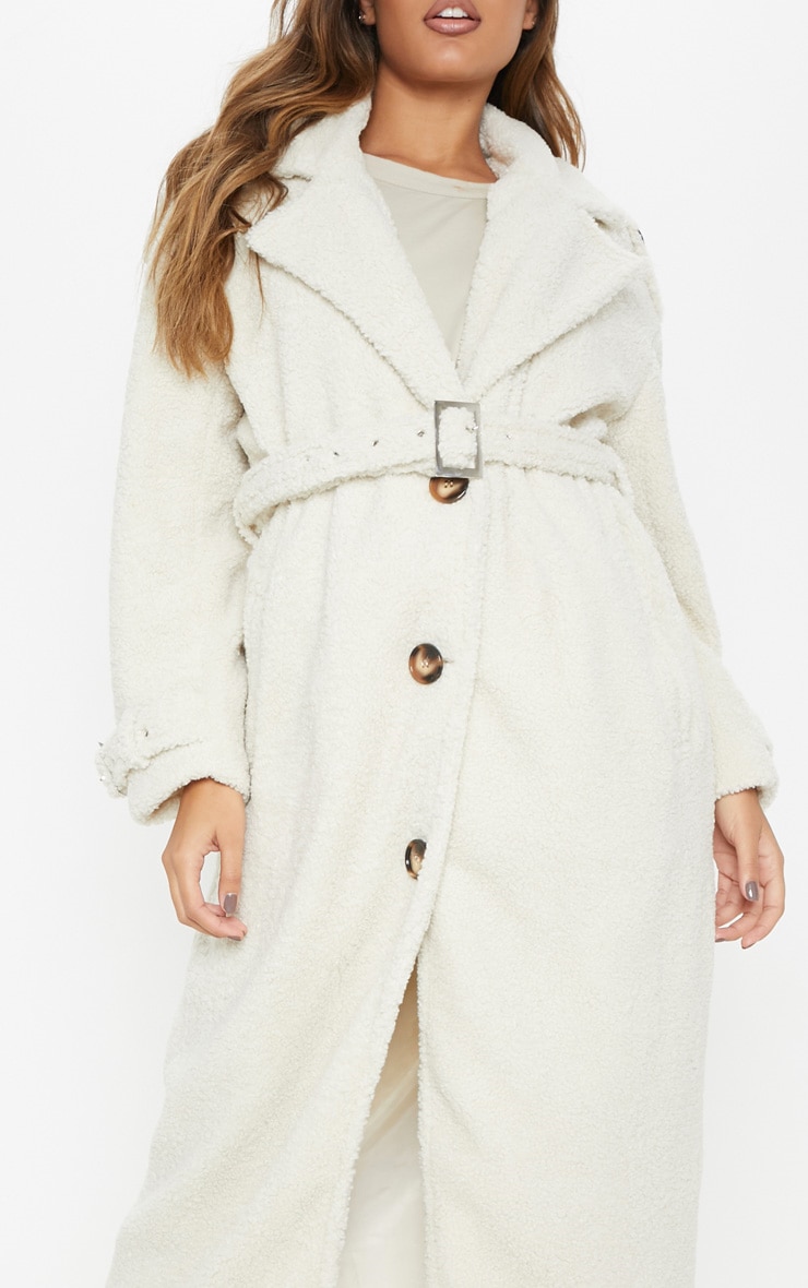 Cream Oversized Belted Coat PrettyLittleThing USA