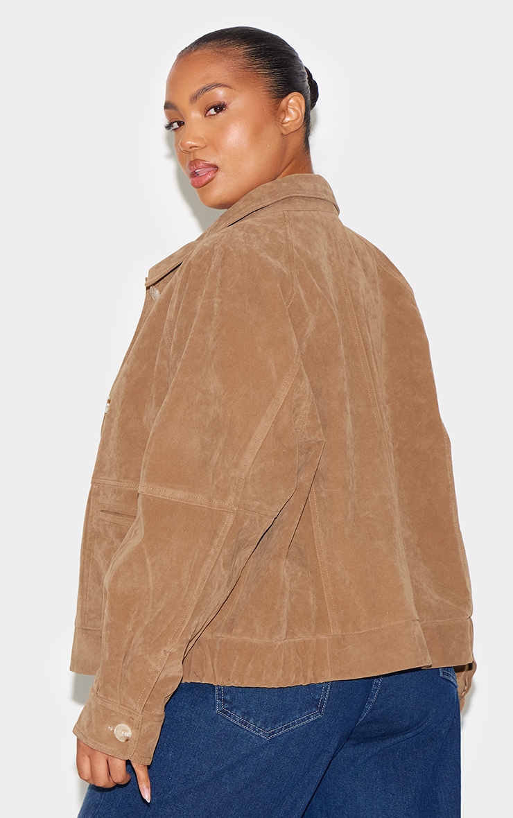 Plus Beige Oversized Faux Suede Jacket image 2