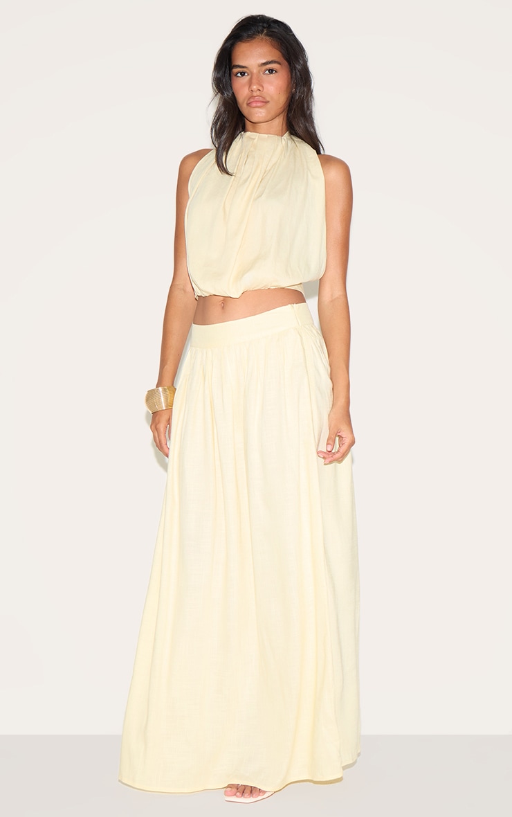 Butter Yellow Linen Look Pleated Maxi Skirt image 1