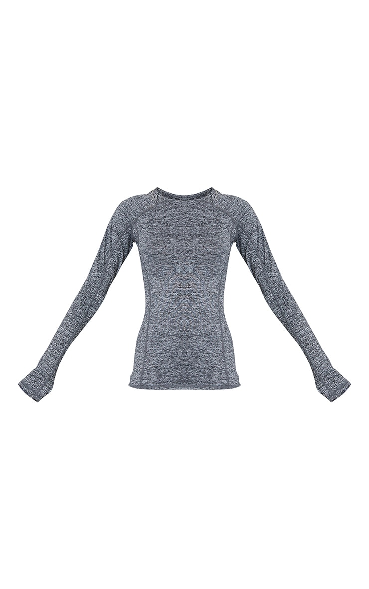 Grey Marl Long Sleeve Gym Top image 5