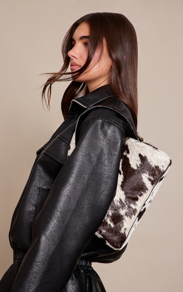 Sac à main en cuir véritable effet vache