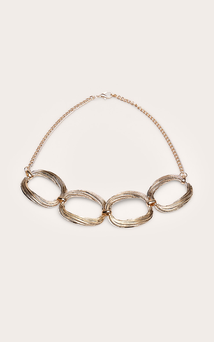 Gold Textured Shimmer Oval Statement Necklace image 2