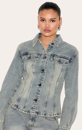 Vintage Long Sleeve Cinch Waist Denim Jacket Denim