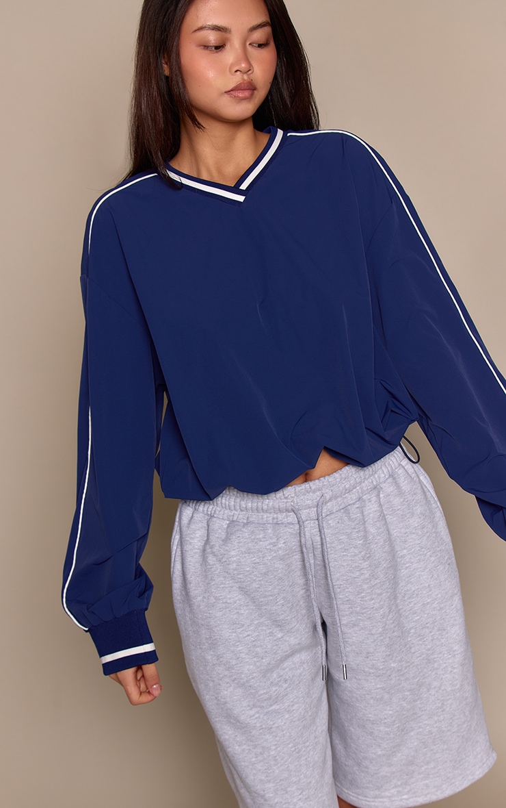 Navy Tricot V Neck Sweater