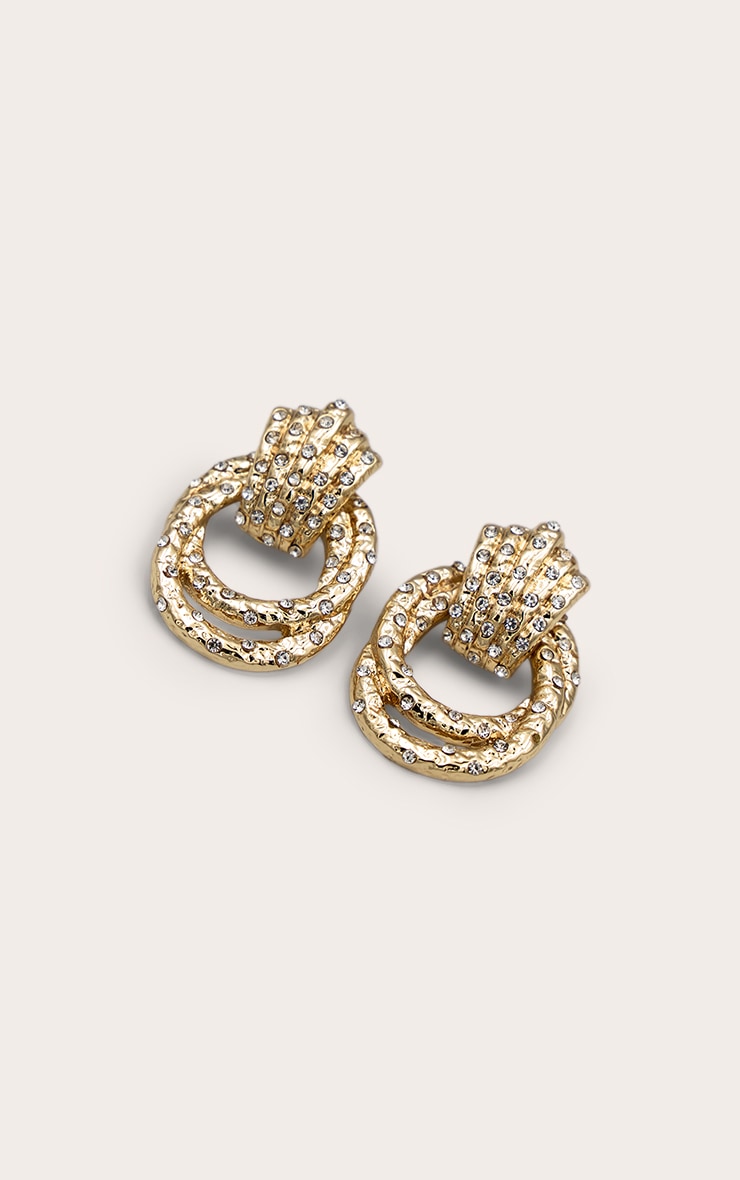 Gold Diamante Knot Door Knocker Earrings image 3