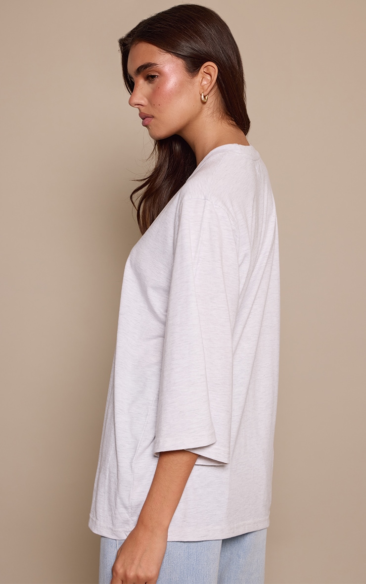 Grey Marl Cotton Oversized Extreme Sleeve Detail T-Shirt  image 2