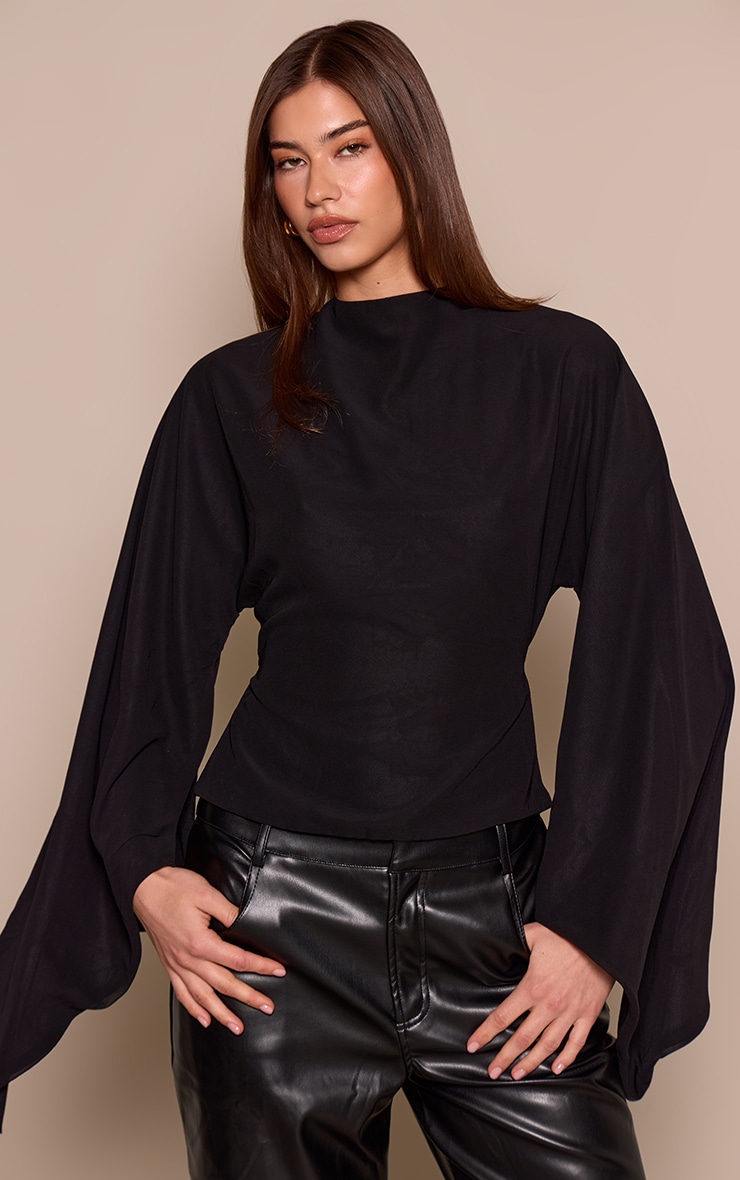 Black Chiffon Back Tie Detail Floaty Top