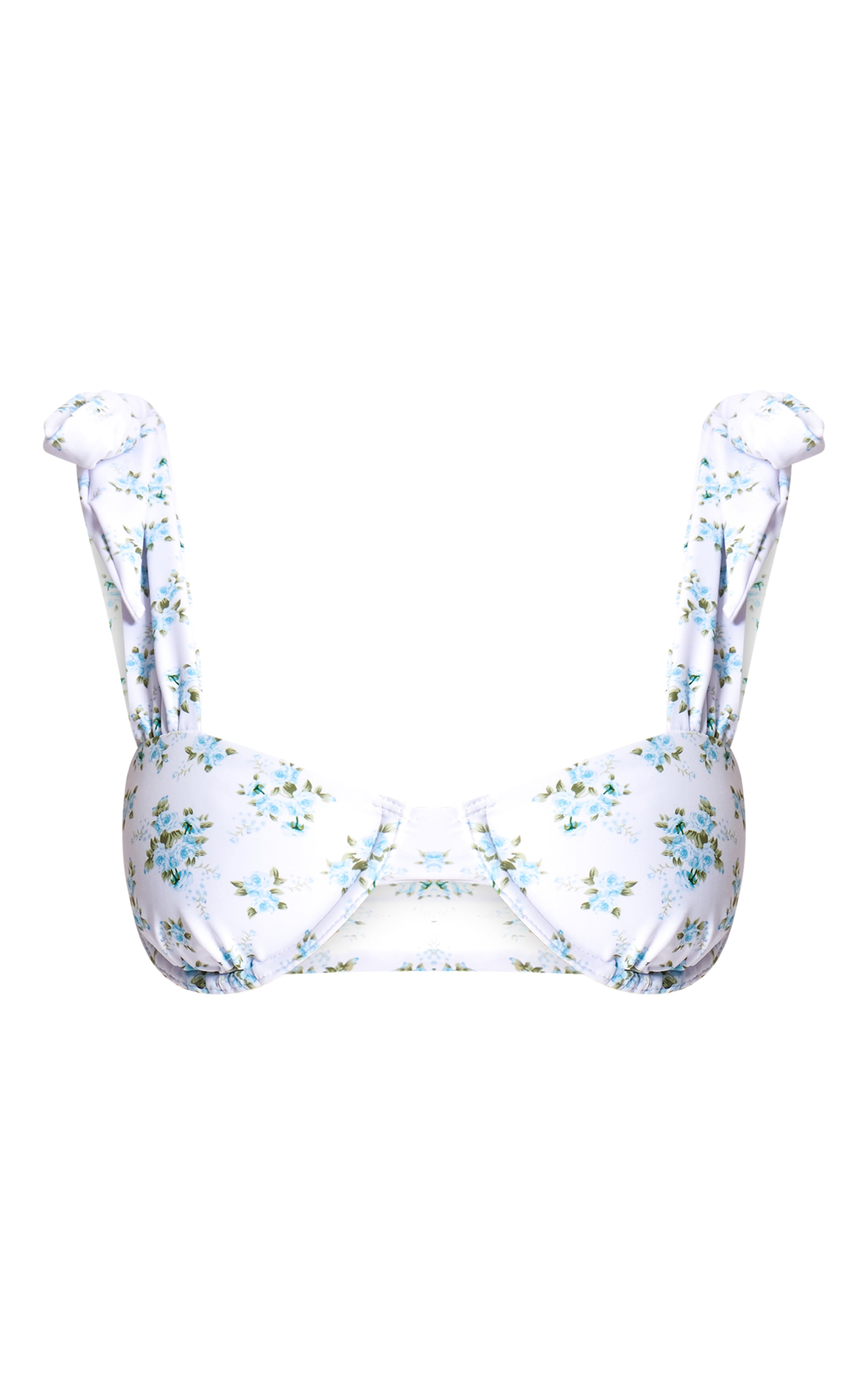 Haut de maillot de bain blanc imprimé petites fleurs à bretelles nouées et armatures image 5