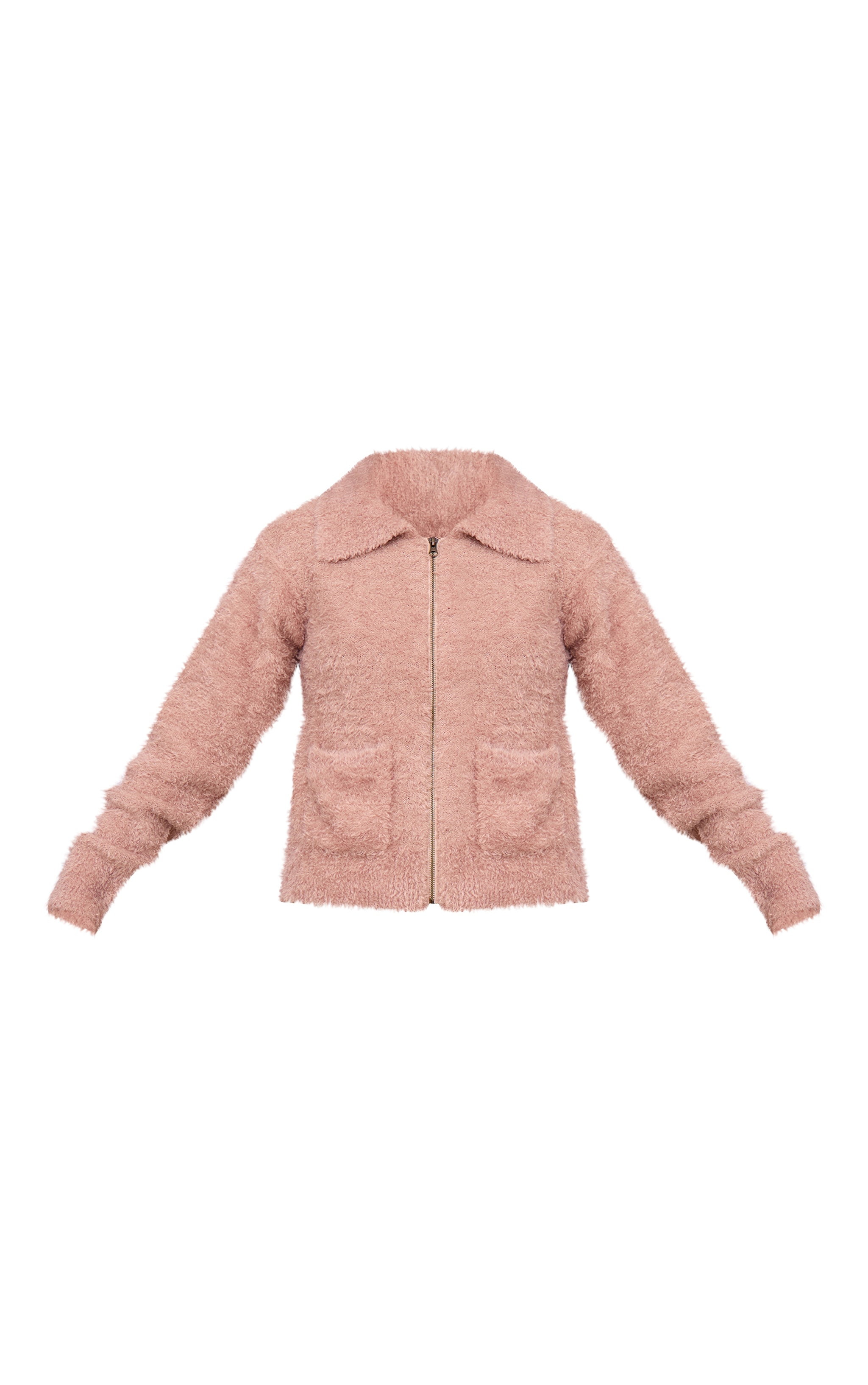 Veste en maille tricot beige à détail poches et zip image 5