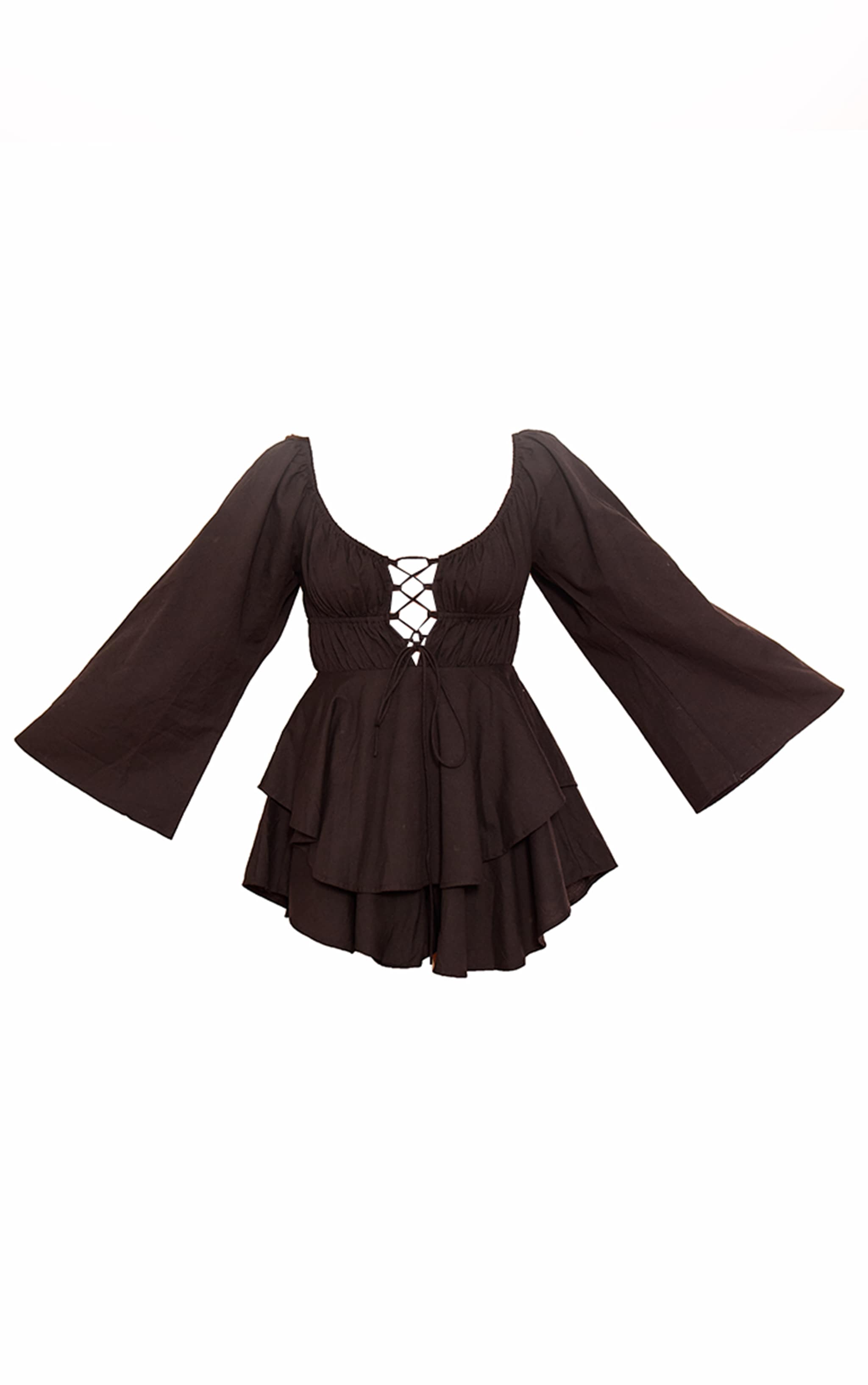 Black Lace Up Front Longsleeve Playsuit image 5