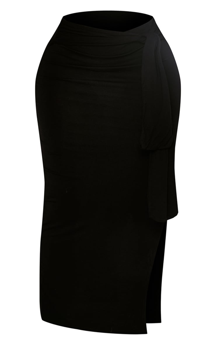 Shape Black Tie Front Jersey Midaxi Skirt image 5
