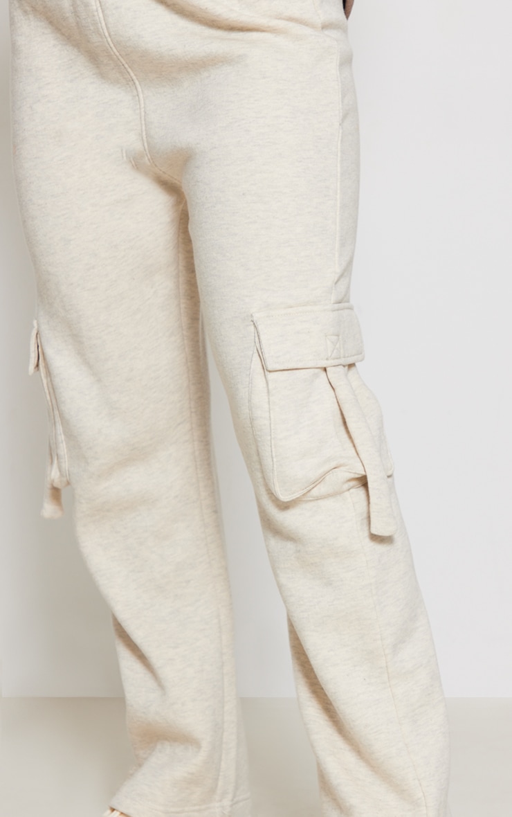  Oatmeal Marl Effect Sweat Pocket Detail Straight Leg Track Pants image 4