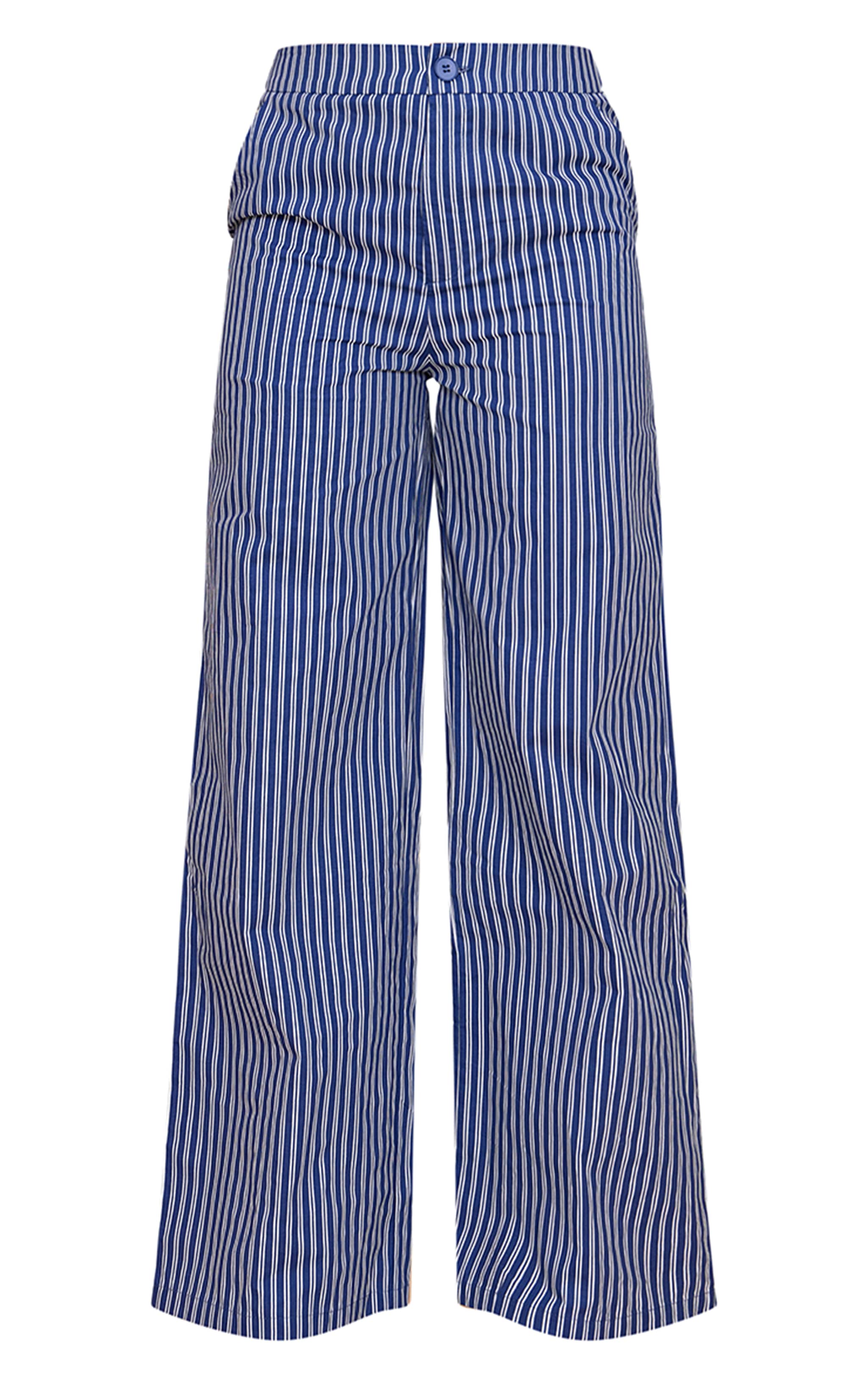  Indigo Stripe Woven Mid Rise Wide Leg Pant image 5