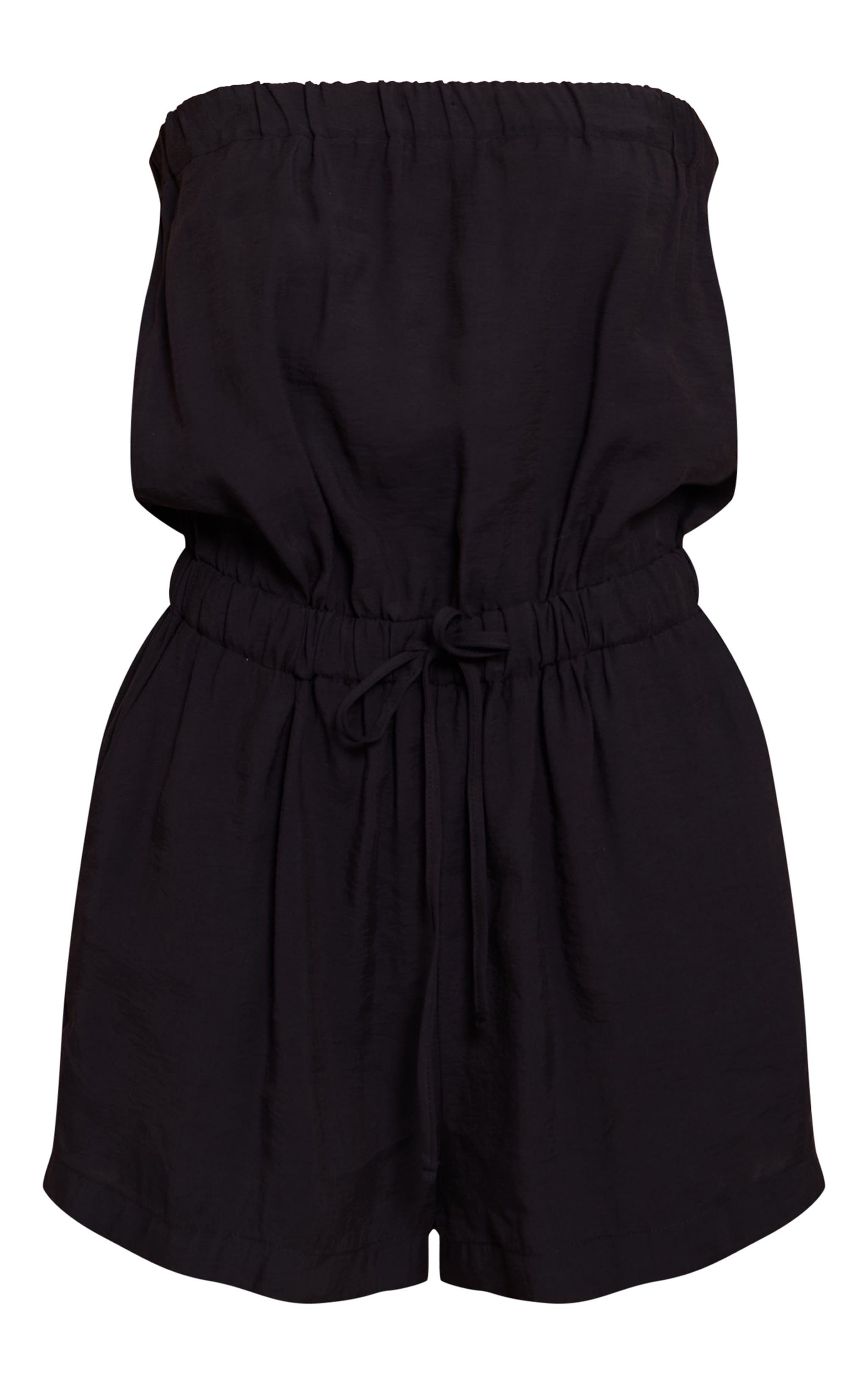 Black Woven Textured Bandeau Romper image 5
