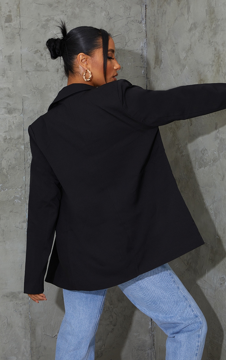 Black Woven Tailored Longline Blazer image 2