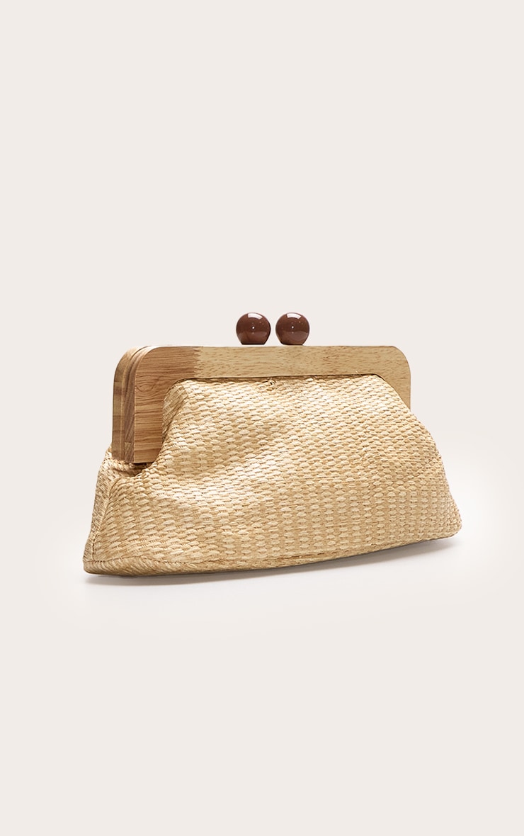 Natural Raffia Clutch With Tortoiseshell Detail image 3